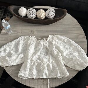 Free People Cream Textured Blouse